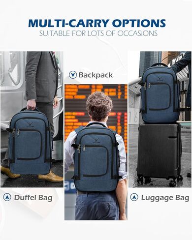 حقيبة ظهر Hynes Eagle للسفر سعة 40 لترًا معتمدة من الطيران حقيبة ظهر للرجال بمقصورة كبيرة لعطلة نهاية الأسبوع للكمبيوتر المحمول للنساء مقاس 15.6 بوصة باللون الأزرق والأسود in Kuwait