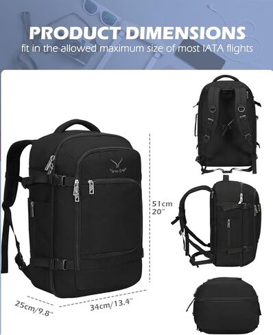 حقيبة ظهر Hynes Eagle للسفر سعة 40 لترًا معتمدة من الطيران حقيبة ظهر للرجال بمقصورة كبيرة لعطلة نهاية الأسبوع للكمبيوتر المحمول للنساء مقاس 15.6 بوصة باللون الأزرق والأسود in Kuwait