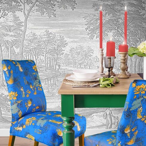 Dining Chair Covers Chinoiserie Flower Bird Print, Protective Stretch Slipcovers for Parsons Chair Living Room, Set of 2 (Floral Chorus Dark Spring Green) in Saudi Arabia