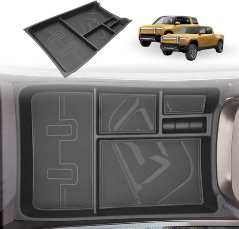 لRivian R1T & R1S صندوق تخزين وحدة التحكم المركزية السفلية مع ملحقات داخلية من الجلد متوافقة مع Rivian R1T/R1S 2022 2023 (جلد أسود) in Kuwait