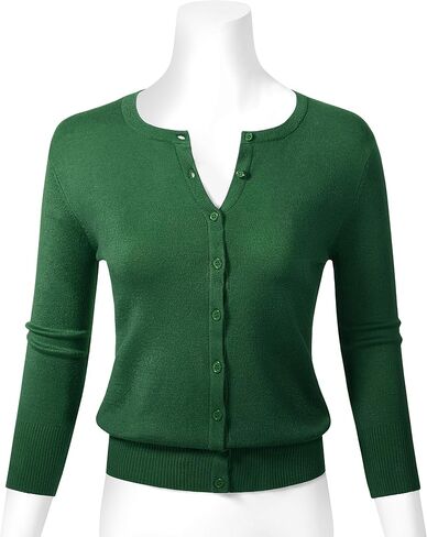 Allsense Women's Button Down 3/4 Sleeve Crew Neck Knit Cardigan Sweater (S-3X) in Saudi Arabia