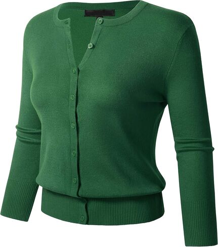 Allsense Women's Button Down 3/4 Sleeve Crew Neck Knit Cardigan Sweater (S-3X) in Saudi Arabia