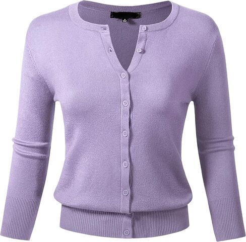 Allsense Women's Button Down 3/4 Sleeve Crew Neck Knit Cardigan Sweater (S-3X) in Saudi Arabia