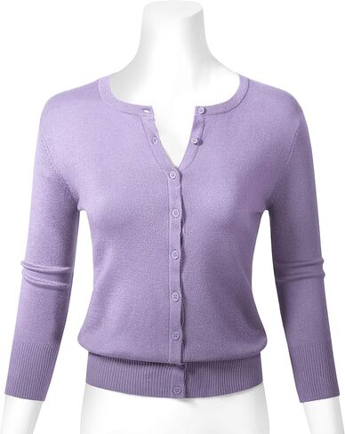 Allsense Women's Button Down 3/4 Sleeve Crew Neck Knit Cardigan Sweater (S-3X) in Saudi Arabia