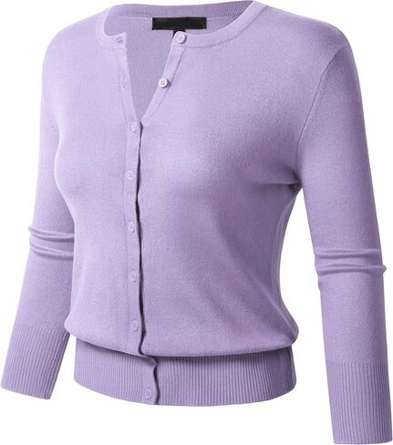 Allsense Women's Button Down 3/4 Sleeve Crew Neck Knit Cardigan Sweater (S-3X) in Saudi Arabia
