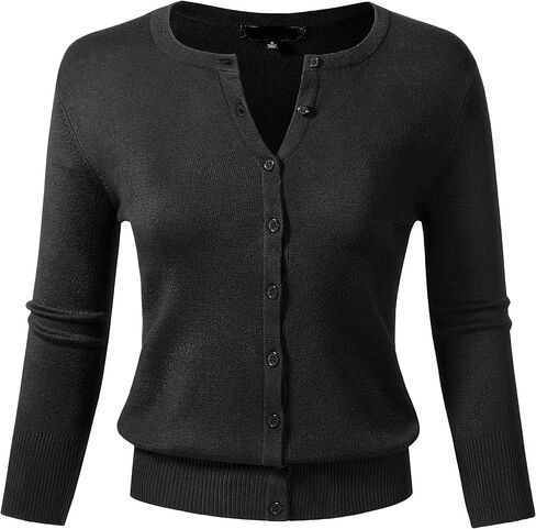 Allsense Women's Button Down 3/4 Sleeve Crew Neck Knit Cardigan Sweater (S-3X) in Saudi Arabia