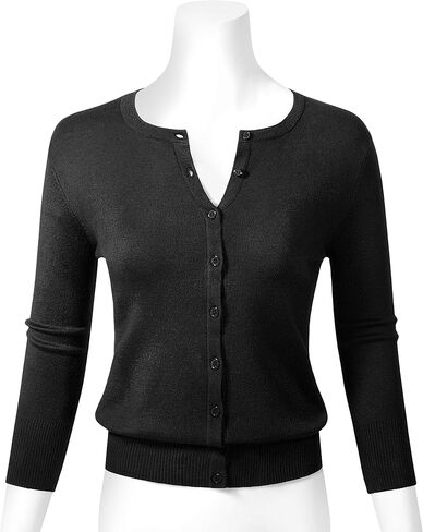 Allsense Women's Button Down 3/4 Sleeve Crew Neck Knit Cardigan Sweater (S-3X) in Saudi Arabia