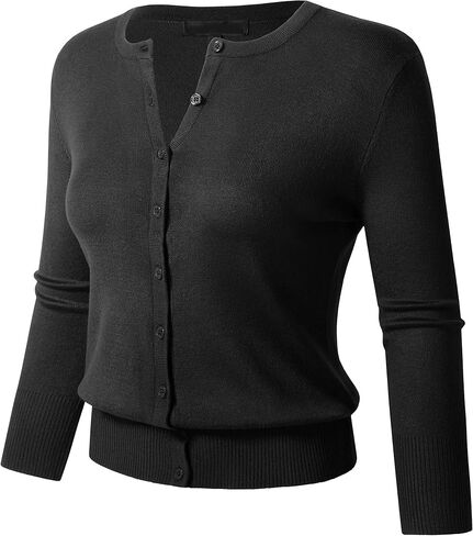 Allsense Women's Button Down 3/4 Sleeve Crew Neck Knit Cardigan Sweater (S-3X) in Saudi Arabia