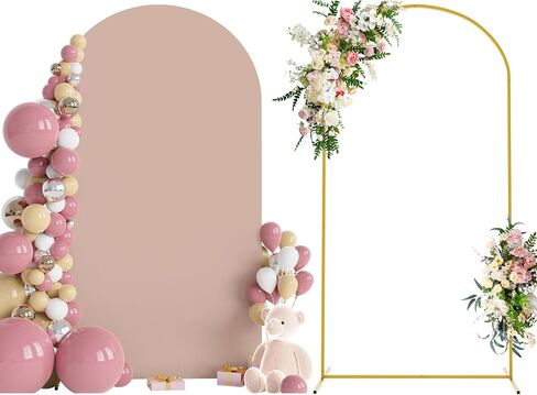 6FT Arch Backdrop Stand and Cover Set,Arch Stand with White Cover | Gold Metal Backdrop Arch Stand with Arch Cover White for Birthday Party Wedding Ceremony Bridal Baby Shower Event Decor in Saudi Arabia