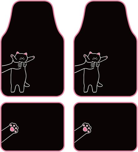 سجادات أرضية السيارة من August Auto Universal Fit Cute Cat Carpet، مناسبة لسيارات السيدان وسيارات الدفع الرباعي والشاحنات والشاحنات الصغيرة، مجموعة من 4 قطع (وردي) in Kuwait