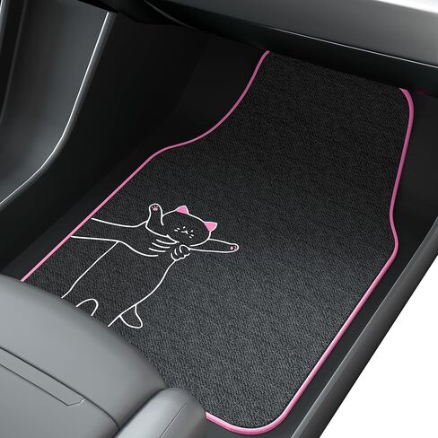 سجادات أرضية السيارة من August Auto Universal Fit Cute Cat Carpet، مناسبة لسيارات السيدان وسيارات الدفع الرباعي والشاحنات والشاحنات الصغيرة، مجموعة من 4 قطع (وردي) in Kuwait