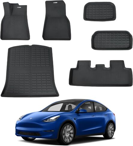 سجادات أرضية Tesla Model Y مناسبة خصيصًا لعام 2020-2024، مادة مركبة من 3 طبقات، حماية من جميع الأحوال الجوية، الصف الأول والثاني، صندوق السيارة الأمامي والخلفي، مجموعة بطانة الحمولة المكونة من 6 قطع لـ 5 مقاعد. ملحقات تسلا موديل Y. in Saudi Arabia