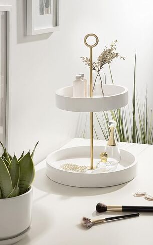 Kate and Laurel Lipton Modern Two Tier Tray, 13 x 13 x 20, Navy and Gold, Glam Decorative Tray in Saudi Arabia