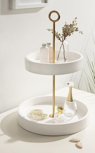 Kate and Laurel Lipton Modern Two Tier Tray, 13 x 13 x 20, Navy and Gold, Glam Decorative Tray in Saudi Arabia