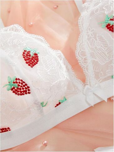 SweatyRocks Women's 2 Piece Lingerie Set Graphic Pattern Sheer Lace Bralette and Bow Decor Thong Nightwear Set in Saudi Arabia
