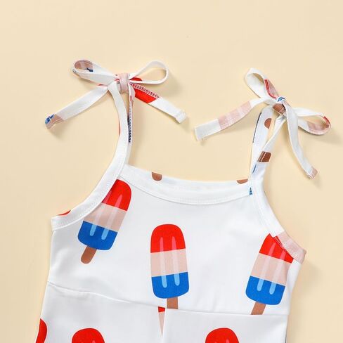 ملابس Gueuusu للفتيات الصغيرات في الرابع من يوليو، جمبسوت بحمالات العلم الأمريكي/النجمة، ملابس سفلية على شكل جرس رسن، ملابس صيفية ليوم الذكرى in Kuwait