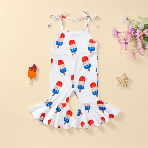 ملابس Gueuusu للفتيات الصغيرات في الرابع من يوليو، جمبسوت بحمالات العلم الأمريكي/النجمة، ملابس سفلية على شكل جرس رسن، ملابس صيفية ليوم الذكرى in Kuwait