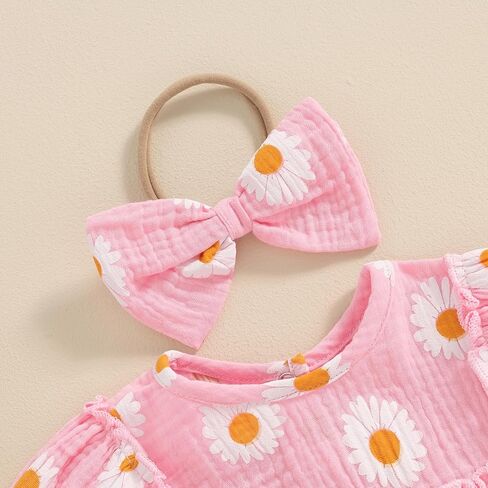 Newborn Baby Girl Romper Clothes Set Daisy Puff Sleeve Bodysuit + Bowknot Headband Infant Girl Summer Outfits in Saudi Arabia