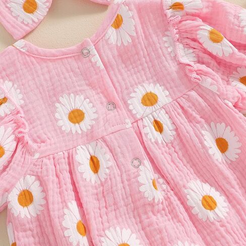 Newborn Baby Girl Romper Clothes Set Daisy Puff Sleeve Bodysuit + Bowknot Headband Infant Girl Summer Outfits in Saudi Arabia