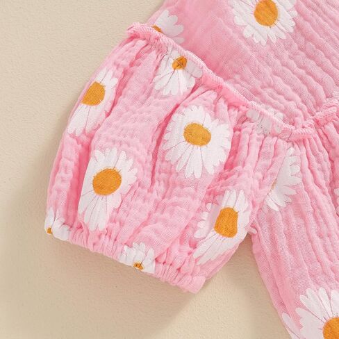 Newborn Baby Girl Romper Clothes Set Daisy Puff Sleeve Bodysuit + Bowknot Headband Infant Girl Summer Outfits in Saudi Arabia