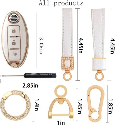 for Nissan Key fob Cover Two different materials keychain Accessories 5 colors TPU key Cover for Nissan 3/4/5 Buttons Altima Maxima Rogue Armada Pathfinder Smart Key 。 (3 buttons. Silver trim! White!) in Saudi Arabia
