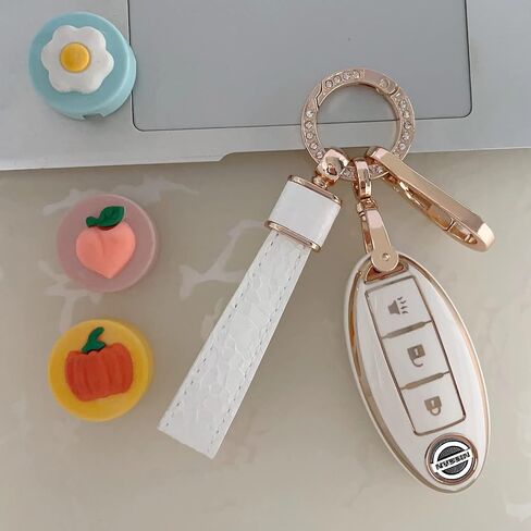 for Nissan Key fob Cover Two different materials keychain Accessories 5 colors TPU key Cover for Nissan 3/4/5 Buttons Altima Maxima Rogue Armada Pathfinder Smart Key 。 (3 buttons. Silver trim! White!) in Saudi Arabia