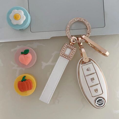 for Nissan Key fob Cover Two different materials keychain Accessories 5 colors TPU key Cover for Nissan 3/4/5 Buttons Altima Maxima Rogue Armada Pathfinder Smart Key 。 (3 buttons. Silver trim! White!) in Saudi Arabia