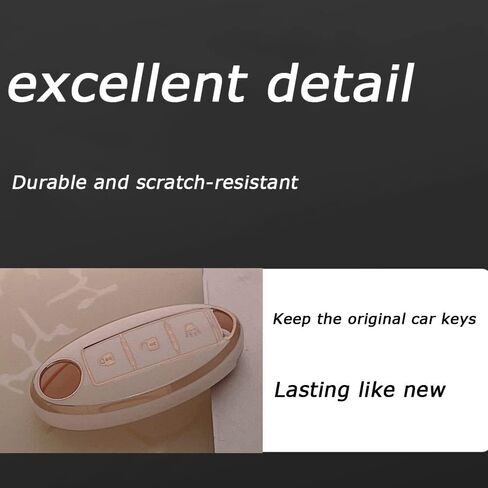 for Nissan Key fob Cover Two different materials keychain Accessories 5 colors TPU key Cover for Nissan 3/4/5 Buttons Altima Maxima Rogue Armada Pathfinder Smart Key 。 (3 buttons. Silver trim! White!) in Saudi Arabia