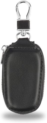 حافظة مفاتيح السيارة من Amiss، حافظة غطاء مفتاح فوب عالمية، واقي مفتاح فوب، سلسلة مفاتيح ذكية من الجلد الطبيعي للسيارة، حامل سلسلة مفاتيح معدنية وخطاف حلقة مفاتيح بسحاب لمفتاح التحكم عن بعد - أسود in Kuwait