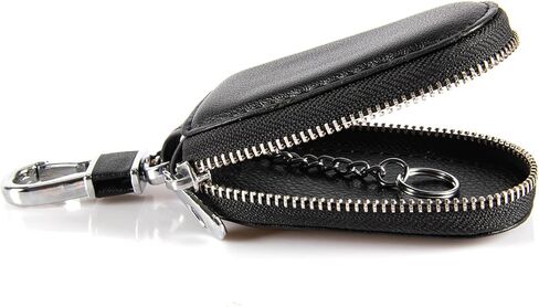 حافظة مفاتيح السيارة من Amiss، حافظة غطاء مفتاح فوب عالمية، واقي مفتاح فوب، سلسلة مفاتيح ذكية من الجلد الطبيعي للسيارة، حامل سلسلة مفاتيح معدنية وخطاف حلقة مفاتيح بسحاب لمفتاح التحكم عن بعد - أسود in Kuwait