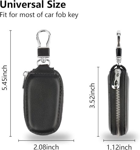 حافظة مفاتيح السيارة من Amiss، حافظة غطاء مفتاح فوب عالمية، واقي مفتاح فوب، سلسلة مفاتيح ذكية من الجلد الطبيعي للسيارة، حامل سلسلة مفاتيح معدنية وخطاف حلقة مفاتيح بسحاب لمفتاح التحكم عن بعد - أسود in Kuwait