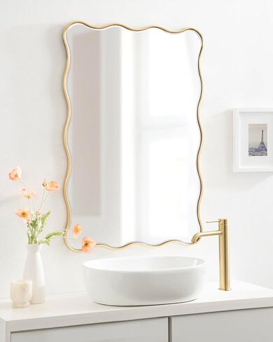 Kate and Laurel Viona Modern Scalloped Rectangle Mirror, 24 x 36, Gold, Decorative Wavy Mirror with Unique Rippled Edge and a Glamorous Gold Finish in Saudi Arabia