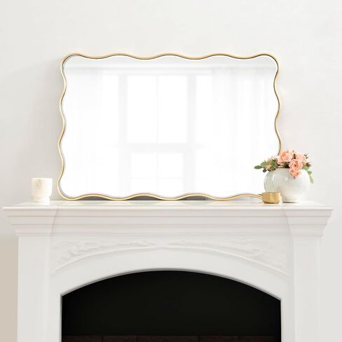 Kate and Laurel Viona Modern Scalloped Rectangle Mirror, 24 x 36, Gold, Decorative Wavy Mirror with Unique Rippled Edge and a Glamorous Gold Finish in Saudi Arabia