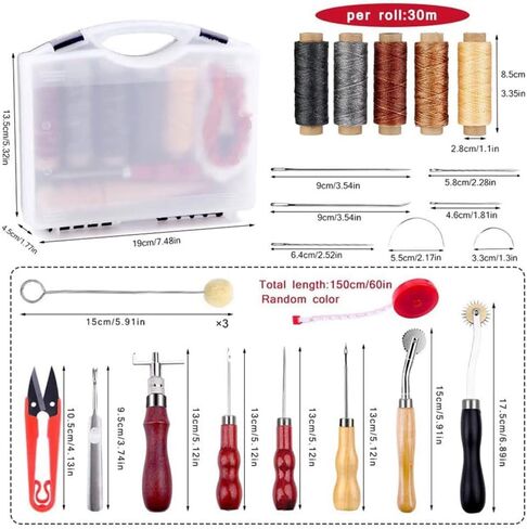 أدوات عمل جلدية من Okared، مجموعة حرفية جلدية، أدوات خياطة جلدية مع حقيبة تخزين، ثقب خيط مشمع لخياطة اللكم، خياطة الجلود وصناعة الحرف اليدوية in Kuwait