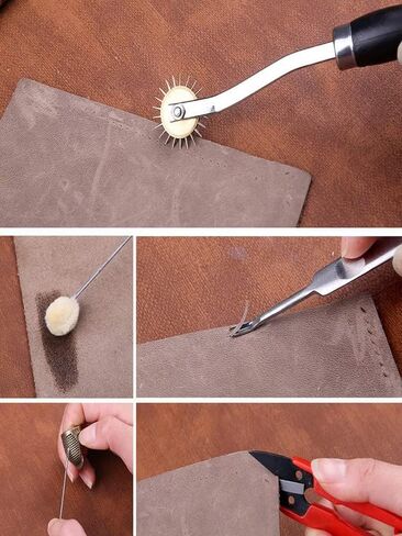 أدوات عمل جلدية من Okared، مجموعة حرفية جلدية، أدوات خياطة جلدية مع حقيبة تخزين، ثقب خيط مشمع لخياطة اللكم، خياطة الجلود وصناعة الحرف اليدوية in Kuwait