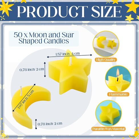 MTLEE 50 Sets Twinkle Little Star Baby Shower Favor for Guest 50 Moon and Star Shaped Candle 50 Thank You Cards and Moon Organza Bag Baby Shower Favor for Boys Party Gift for over the Moon Baby Shower in Saudi Arabia