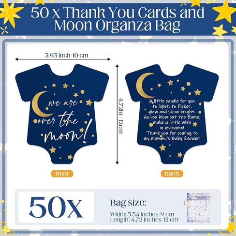 MTLEE 50 Sets Twinkle Little Star Baby Shower Favor for Guest 50 Moon and Star Shaped Candle 50 Thank You Cards and Moon Organza Bag Baby Shower Favor for Boys Party Gift for over the Moon Baby Shower in Saudi Arabia