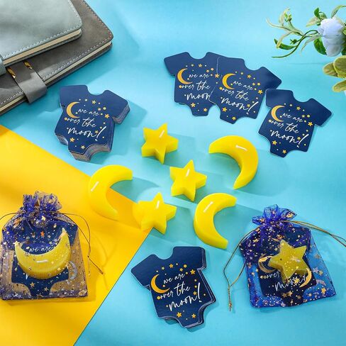 MTLEE 50 Sets Twinkle Little Star Baby Shower Favor for Guest 50 Moon and Star Shaped Candle 50 Thank You Cards and Moon Organza Bag Baby Shower Favor for Boys Party Gift for over the Moon Baby Shower in Saudi Arabia