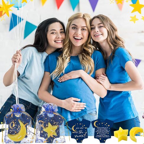 MTLEE 50 Sets Twinkle Little Star Baby Shower Favor for Guest 50 Moon and Star Shaped Candle 50 Thank You Cards and Moon Organza Bag Baby Shower Favor for Boys Party Gift for over the Moon Baby Shower in Saudi Arabia