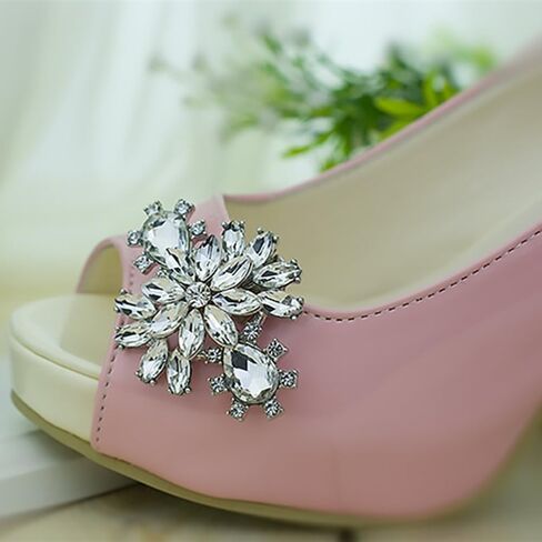 Ruihfas Fashion 2Pcs Korean Fashion Rhinestones Flower Shoe Clips Wedding Party Shoes Buckles Decorations in Saudi Arabia