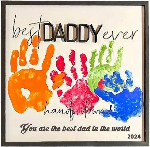Personalized Father's Day Gifts, Unique DIY Wood Plaques Handprint Kit, The Gifts for Dads Birthday and Father's Day from His Daughter and Son, Art Sign Home Decoration, PULIT123 in Saudi Arabia