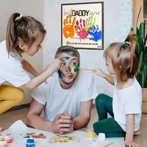 Personalized Father's Day Gifts, Unique DIY Wood Plaques Handprint Kit, The Gifts for Dads Birthday and Father's Day from His Daughter and Son, Art Sign Home Decoration, PULIT123 in Saudi Arabia