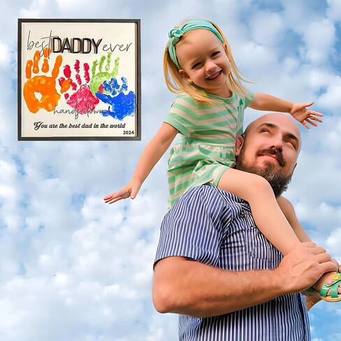 Personalized Father's Day Gifts, Unique DIY Wood Plaques Handprint Kit, The Gifts for Dads Birthday and Father's Day from His Daughter and Son, Art Sign Home Decoration, PULIT123 in Saudi Arabia