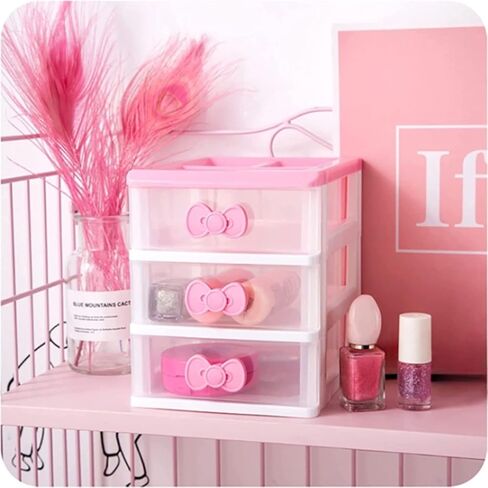 3 Drawer Storage Organizer Cute Desk Organizer with Drawers,Kawaii Mini Drawers Plastic Drawers Organizer, Small Kawaii Desk Decor Makeup Organizer for Bathroom,Desk,Office in Saudi Arabia