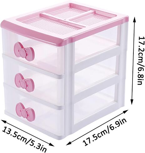 3 Drawer Storage Organizer Cute Desk Organizer with Drawers,Kawaii Mini Drawers Plastic Drawers Organizer, Small Kawaii Desk Decor Makeup Organizer for Bathroom,Desk,Office in Saudi Arabia