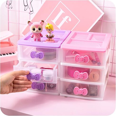 3 Drawer Storage Organizer Cute Desk Organizer with Drawers,Kawaii Mini Drawers Plastic Drawers Organizer, Small Kawaii Desk Decor Makeup Organizer for Bathroom,Desk,Office in Saudi Arabia