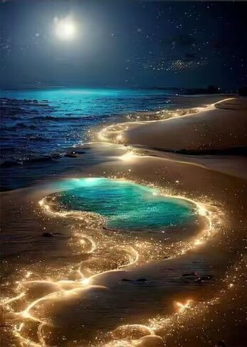 Ausanrl Beach Diamond Art Kits للبالغين - Moonlight Beach 5D الماس الفن مجموعات الرسم للبالغين المبتدئين، مجموعات الفن جوهرة القمر للبالغين، هدية ديكور جدار المنزل 12x16inch in Kuwait