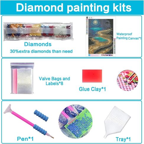 Ausanrl Beach Diamond Art Kits للبالغين - Moonlight Beach 5D الماس الفن مجموعات الرسم للبالغين المبتدئين، مجموعات الفن جوهرة القمر للبالغين، هدية ديكور جدار المنزل 12x16inch in Kuwait
