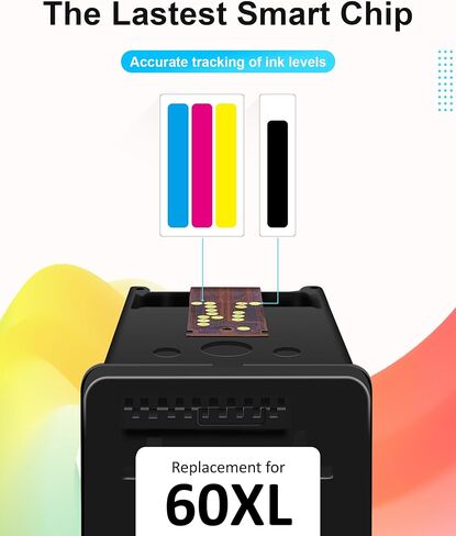 خرطوشة حبر 60XL لحبر HP 60 60XL حزمة كومبو باللون الأسود واللون حبر طابعة عالي الإنتاجية 60 60XL مناسبة لـ PhotoSmart C4780 C4680 C4795 C4640 لـ Deskjet F4480 F4440 F2430 Envy 110 120 111 114 (عبوتان) in Kuwait