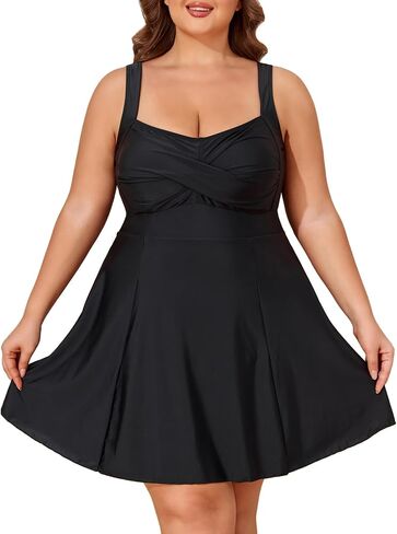 Smismivo Plus Size Swim Dress Tummy Control Swimdress for Women One Piece Swimsuit Built in Shorts Retro Bathing Suit in Saudi Arabia